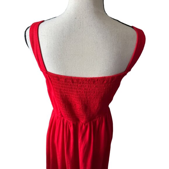 Eloquii Linen Red Dress Front Tie Sweetheart Neckline Smock Back Unlined Size 18 - Picture 6 of 9